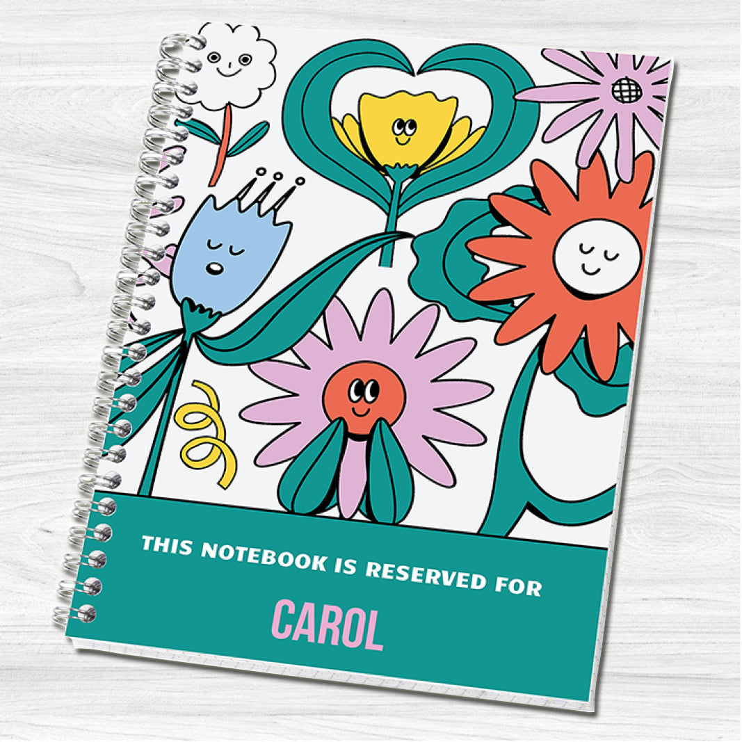 Retro Flowers A5 Personalised Notebook