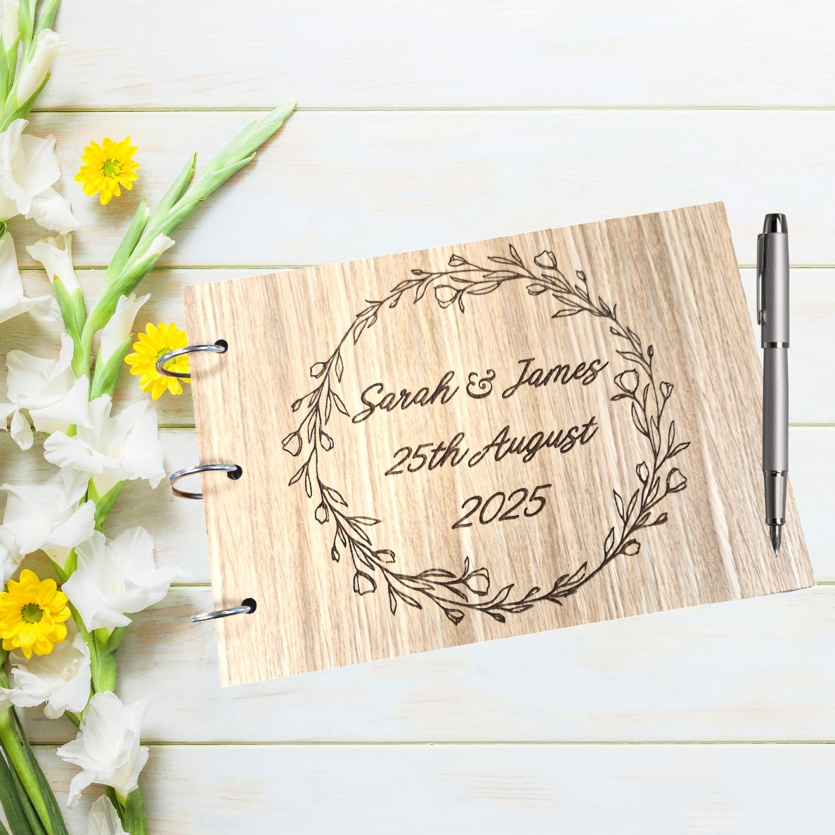 Personalised Wooden Guest Book, A5 Laser Engraved Guest Book